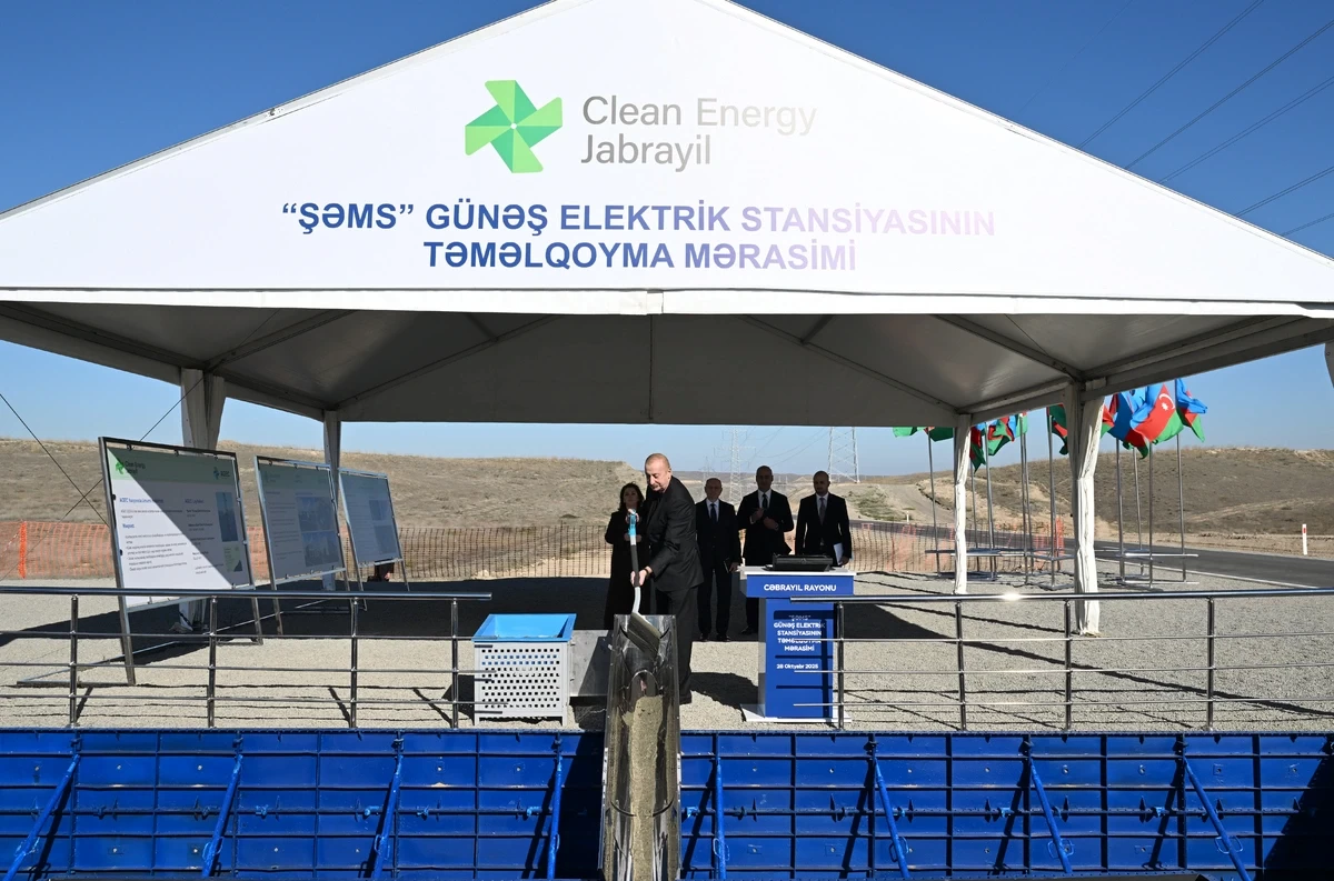 Президент заложил фундамент солнечных электростанций "Шамс" и "Уфуг" в селе Шахвелли Джебраильского района